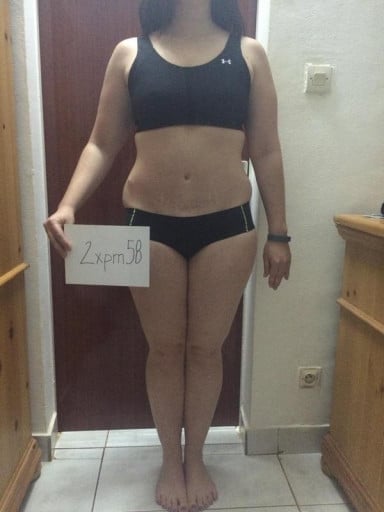 A photo of a 5'3" woman showing a snapshot of 151 pounds at a height of 5'3