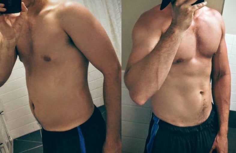A picture of a 5'10" male showing a weight loss from 180 pounds to 165 pounds. A total loss of 15 pounds.