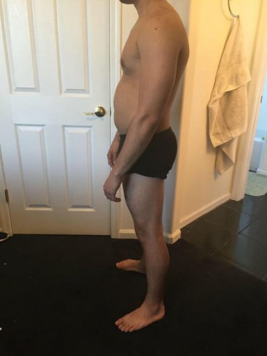 A photo of a 5'8" man showing a snapshot of 180 pounds at a height of 5'8