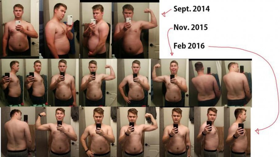 A before and after photo of a 5'10" male showing a weight reduction from 230 pounds to 212 pounds. A respectable loss of 18 pounds.