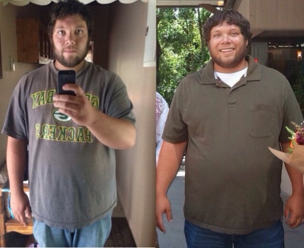 A photo of a 5'9" man showing a weight cut from 330 pounds to 270 pounds. A respectable loss of 60 pounds.