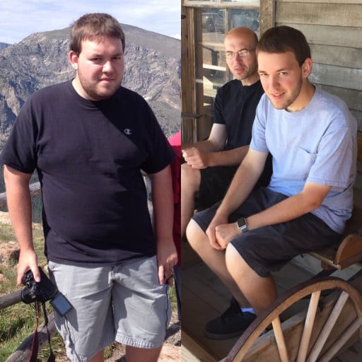 A picture of a 6'1" male showing a weight loss from 284 pounds to 182 pounds. A net loss of 102 pounds.