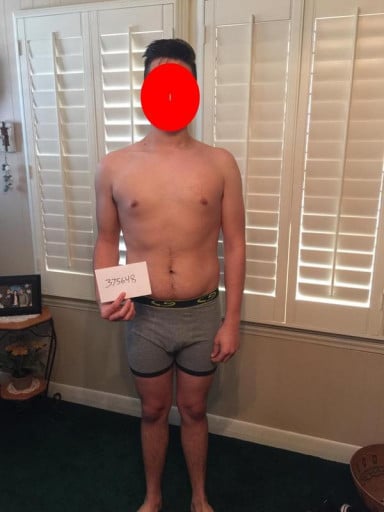 A before and after photo of a 5'11" male showing a snapshot of 169 pounds at a height of 5'11