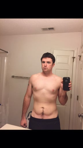 A picture of a 5'8" male showing a weight reduction from 230 pounds to 160 pounds. A respectable loss of 70 pounds.