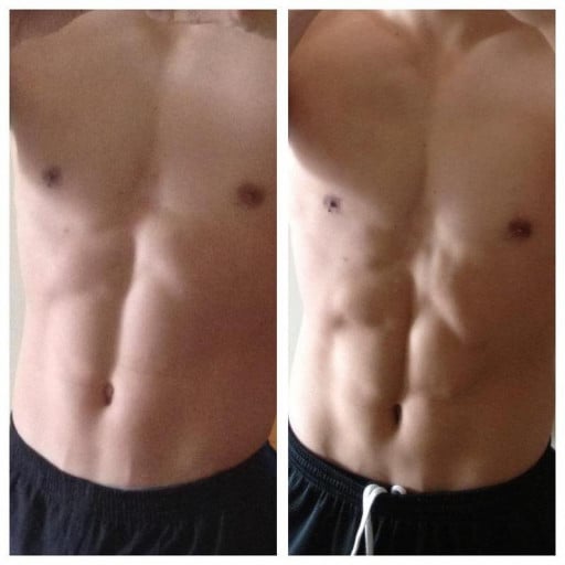 A progress pic of a 5'9" man showing a fat loss from 162 pounds to 155 pounds. A total loss of 7 pounds.