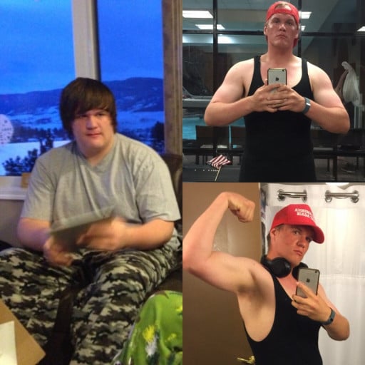 A progress pic of a 6'0" man showing a fat loss from 291 pounds to 207 pounds. A total loss of 84 pounds.