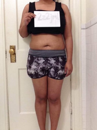A picture of a 5'4" female showing a snapshot of 159 pounds at a height of 5'4