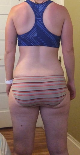A before and after photo of a 5'1" female showing a snapshot of 117 pounds at a height of 5'1