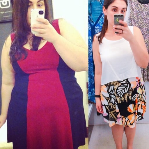 5'5 Female Before and After 112 lbs Fat Loss 283 lbs to 171 lbs