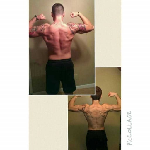 A before and after photo of a 6'3" male showing a weight bulk from 200 pounds to 224 pounds. A net gain of 24 pounds.