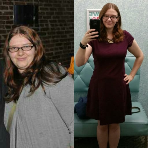 A before and after photo of a 5'7" female showing a weight bulk from 140 pounds to 150 pounds. A net gain of 10 pounds.