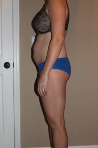 A before and after photo of a 5'10" female showing a snapshot of 166 pounds at a height of 5'10