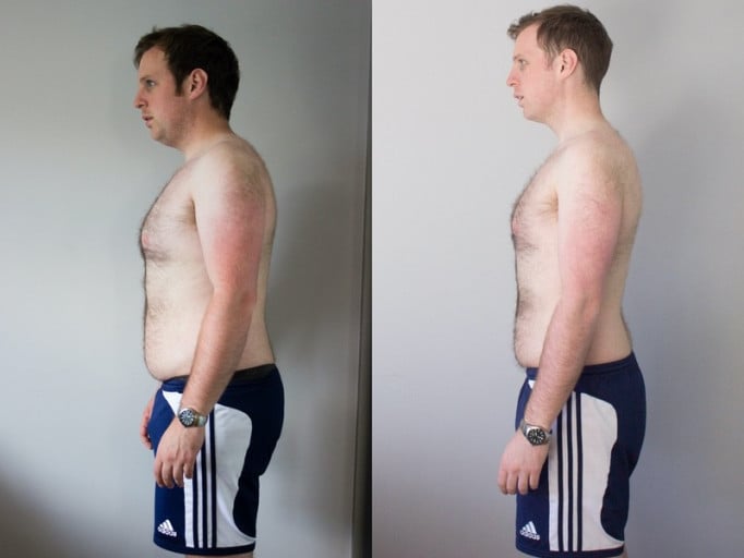 A photo of a 5'11" man showing a weight loss from 217 pounds to 178 pounds. A total loss of 39 pounds.