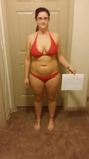 A progress pic of a 5'4" woman showing a snapshot of 168 pounds at a height of 5'4