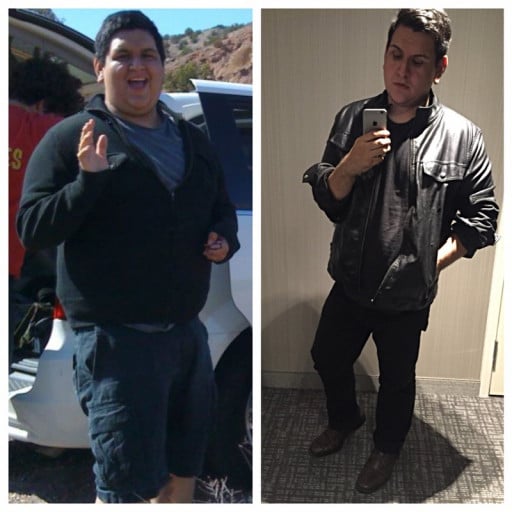 A picture of a 5'11" male showing a weight loss from 285 pounds to 239 pounds. A net loss of 46 pounds.