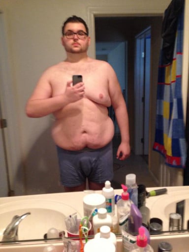 A before and after photo of a 6'1" male showing a weight loss from 440 pounds to 294 pounds. A respectable loss of 146 pounds.