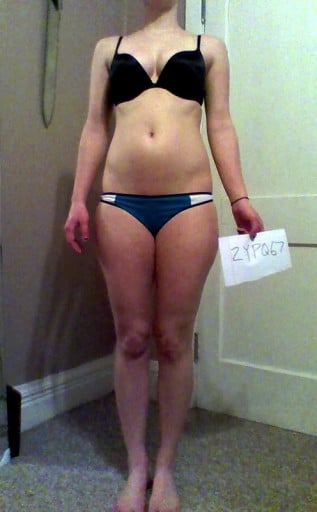 A before and after photo of a 5'5" female showing a snapshot of 129 pounds at a height of 5'5