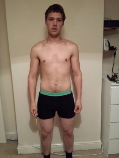A before and after photo of a 5'11" male showing a snapshot of 175 pounds at a height of 5'11