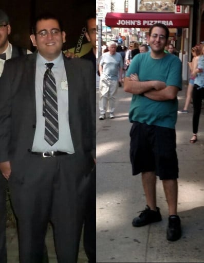A progress pic of a 5'11" man showing a fat loss from 284 pounds to 224 pounds. A respectable loss of 60 pounds.