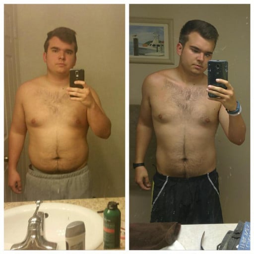 A photo of a 5'9" man showing a weight cut from 220 pounds to 179 pounds. A net loss of 41 pounds.