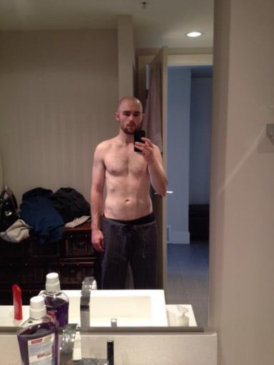 A photo of a 5'9" man showing a weight loss from 175 pounds to 153 pounds. A total loss of 22 pounds.