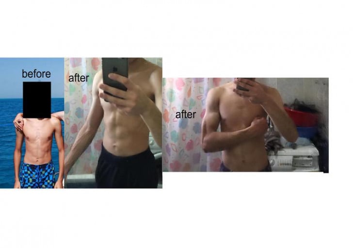 22 lbs Muscle Gain Before and After 5'9 Male 119 lbs to 141 lbs