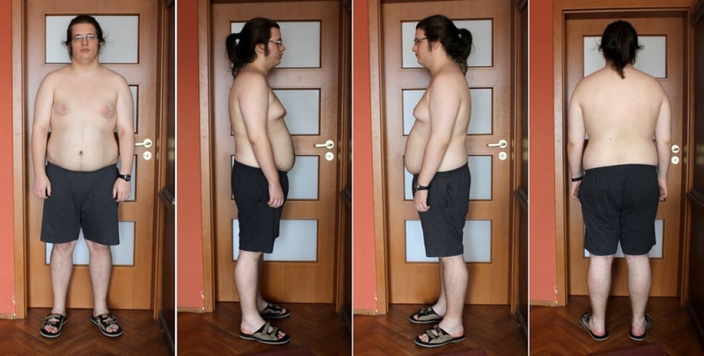 A progress pic of a 6'0" man showing a weight reduction from 250 pounds to 190 pounds. A total loss of 60 pounds.