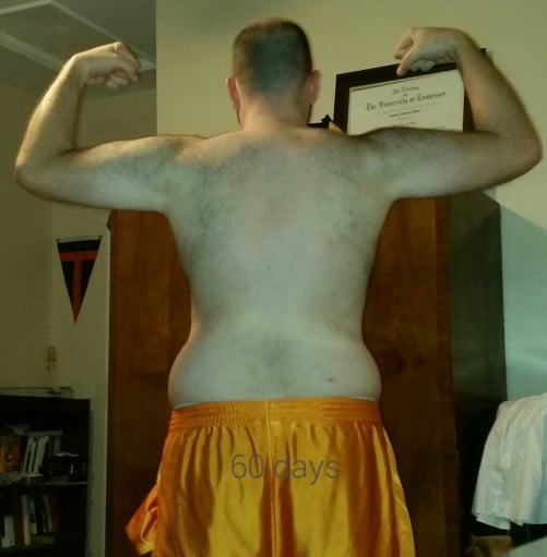 A photo of a 6'4" man showing a fat loss from 263 pounds to 258 pounds. A net loss of 5 pounds.