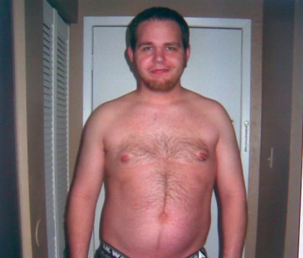A picture of a 6'0" male showing a fat loss from 250 pounds to 175 pounds. A net loss of 75 pounds.
