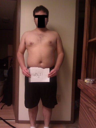A before and after photo of a 5'9" male showing a snapshot of 232 pounds at a height of 5'9