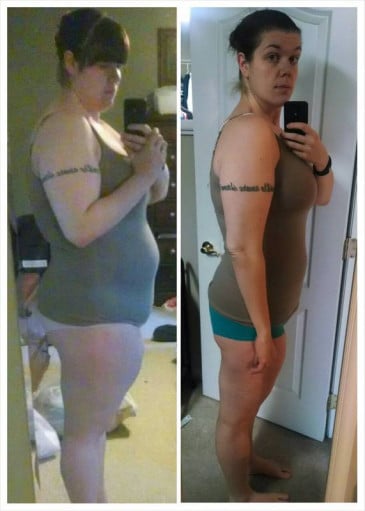 A picture of a 6'0" female showing a weight loss from 291 pounds to 211 pounds. A net loss of 80 pounds.