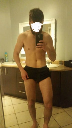 A picture of a 5'8" male showing a weight bulk from 109 pounds to 141 pounds. A net gain of 32 pounds.