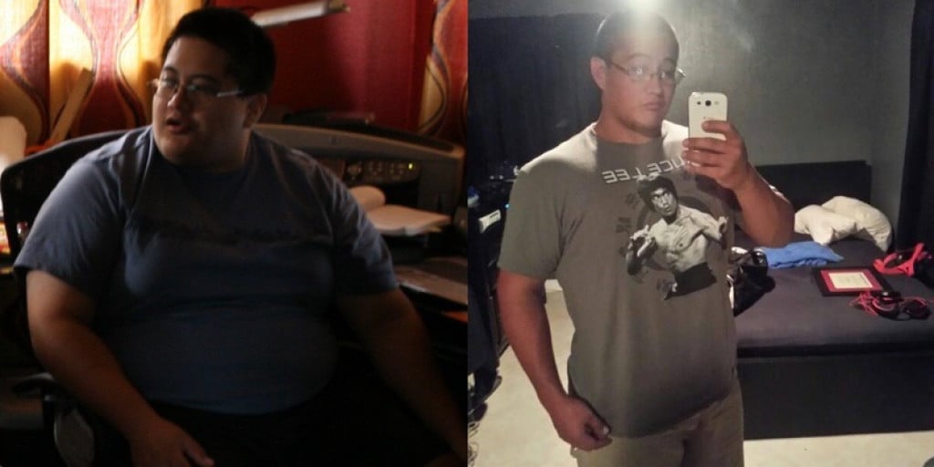 A picture of a 5'7" male showing a weight loss from 315 pounds to 232 pounds. A net loss of 83 pounds.