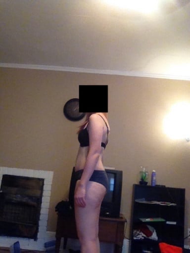 A photo of a 5'5" woman showing a snapshot of 132 pounds at a height of 5'5