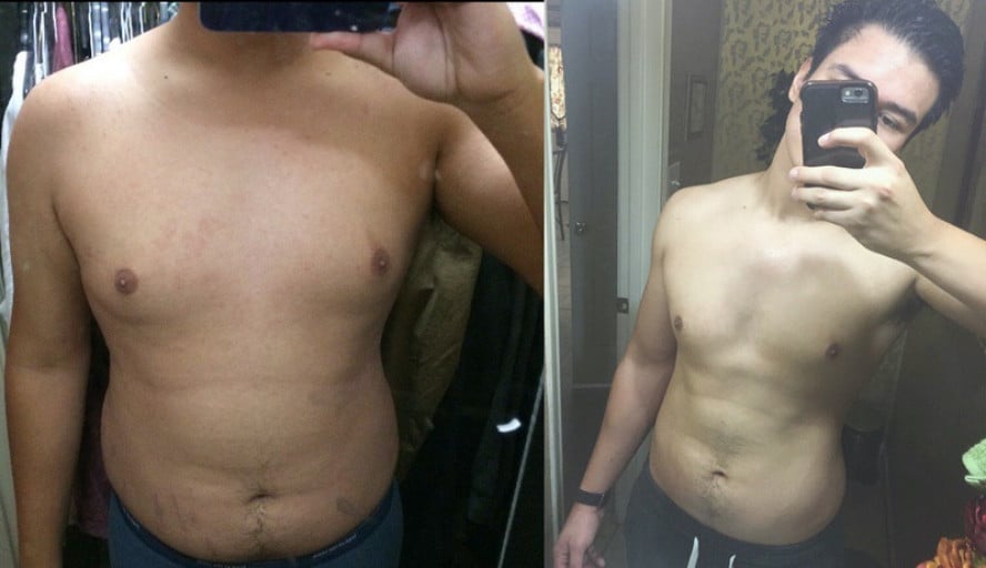 A photo of a 6'2" man showing a weight cut from 220 pounds to 190 pounds. A total loss of 30 pounds.
