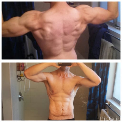 A before and after photo of a 6'3" male showing a snapshot of 193 pounds at a height of 6'3