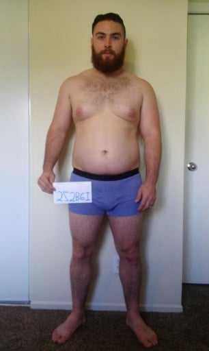 A before and after photo of a 5'8" male showing a snapshot of 217 pounds at a height of 5'8