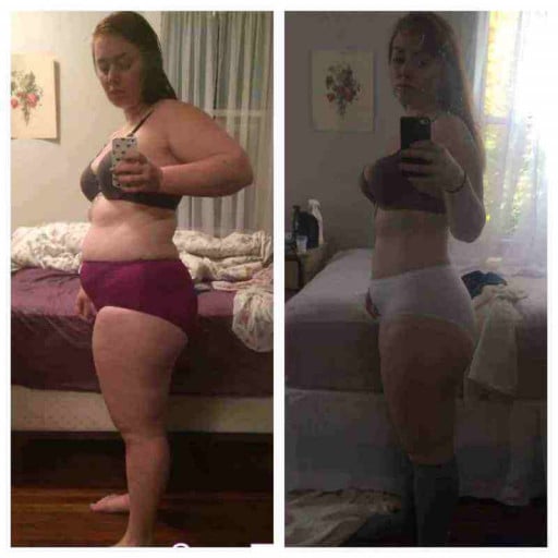 A picture of a 5'6" female showing a weight loss from 224 pounds to 187 pounds. A total loss of 37 pounds.