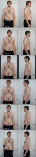 A photo of a 6'2" man showing a weight loss from 231 pounds to 179 pounds. A total loss of 52 pounds.