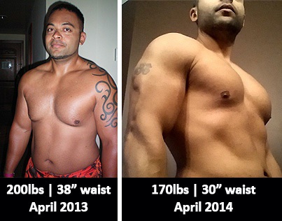 Before and After 30 lbs Fat Loss 5 foot Male 200 lbs to 170 lbs