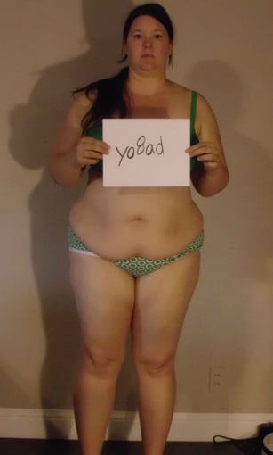 A progress pic of a 5'10" woman showing a snapshot of 279 pounds at a height of 5'10