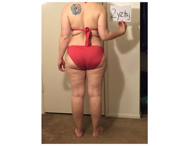 A progress pic of a 4'11" woman showing a snapshot of 135 pounds at a height of 4'11