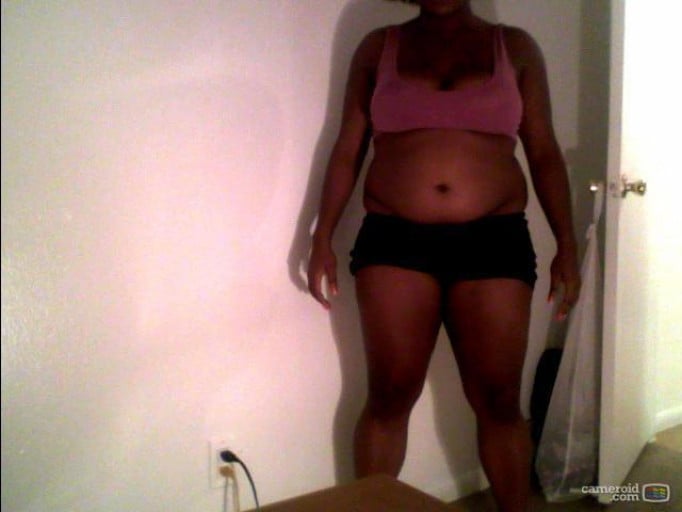 A picture of a 5'3" female showing a snapshot of 177 pounds at a height of 5'3