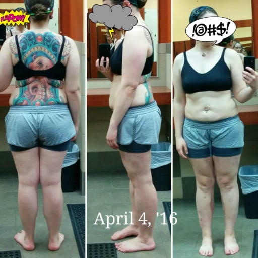A before and after photo of a 5'7" female showing a weight cut from 185 pounds to 179 pounds. A net loss of 6 pounds.
