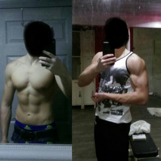 A before and after photo of a 5'11" male showing a weight cut from 190 pounds to 152 pounds. A respectable loss of 38 pounds.