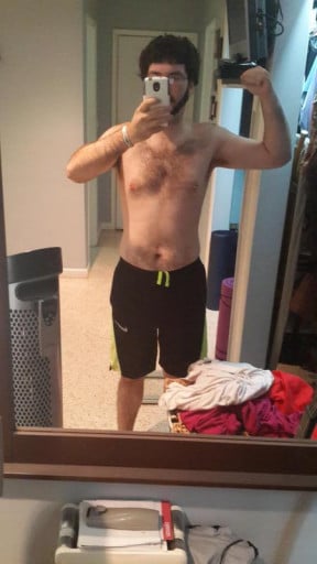 A picture of a 5'10" male showing a weight cut from 206 pounds to 173 pounds. A respectable loss of 33 pounds.