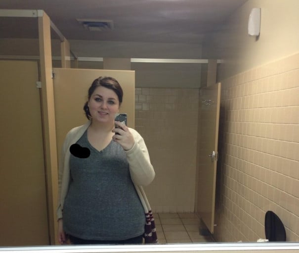 A photo of a 5'6" woman showing a snapshot of 315 pounds at a height of 5'6