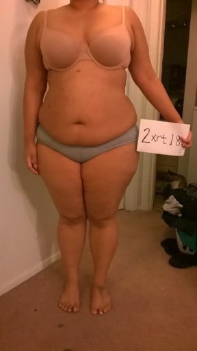 A progress pic of a 5'4" woman showing a snapshot of 236 pounds at a height of 5'4