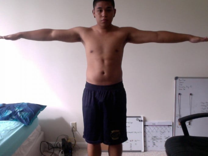 A picture of a 5'6" male showing a weight reduction from 182 pounds to 142 pounds. A net loss of 40 pounds.