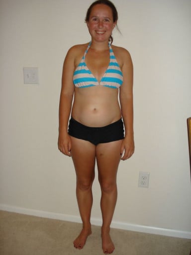 A progress pic of a 5'3" woman showing a snapshot of 119 pounds at a height of 5'3